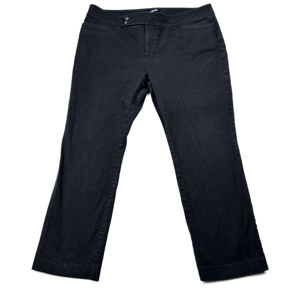 Chaps Pants Womens 16W Black Stretch Cotton Double Button Straight Leg Trousers